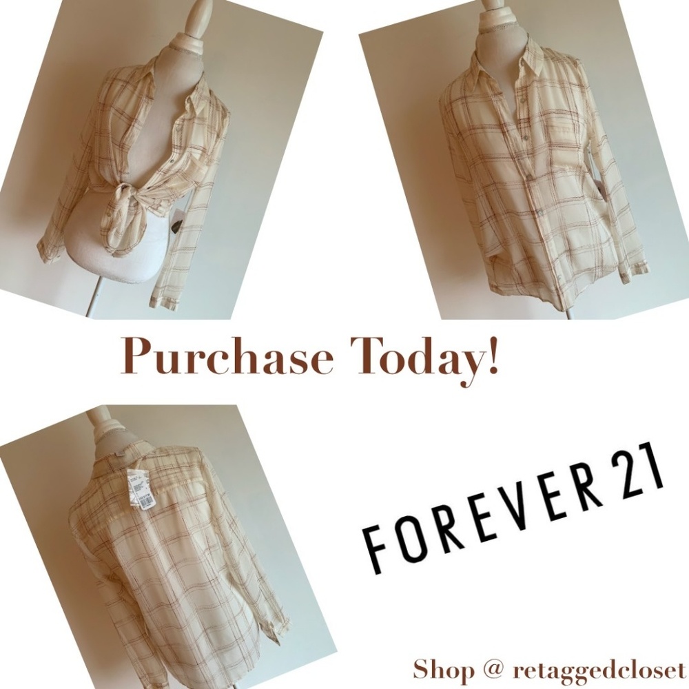 F21 Cream/Rust Button Blouse
